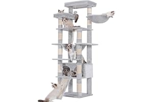 Heybly Tall Cat Tree,78 inch Multi-Level Cat Tower for Indoor Cats,2 Widened Plush Perches Cat Condo with Scratching Board and Big Caves,Light Gray HCT033W