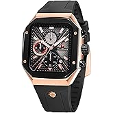 TEARTRACE Rectangle Mens Watches Luminous Waterproof Luxury Dress Men's Wrist Watches Chronograph Analog Square Watch for Men with Silicon Strap