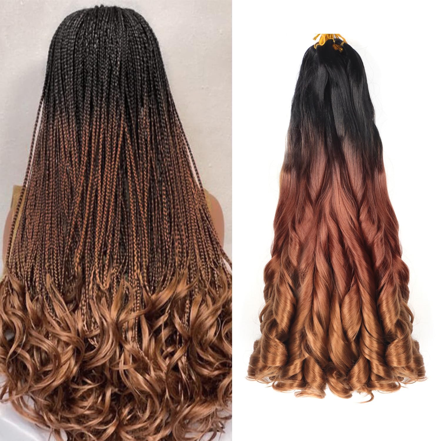 14 inch French Curl Braiding Hair 8 Pack Loose Wavy Spiral Curl Braids Crochet Hair Deep Wave Synthetic Extensions Pre Stretched Bouncy Braiding Hair(14 Inch 1B/33/30) — image 1