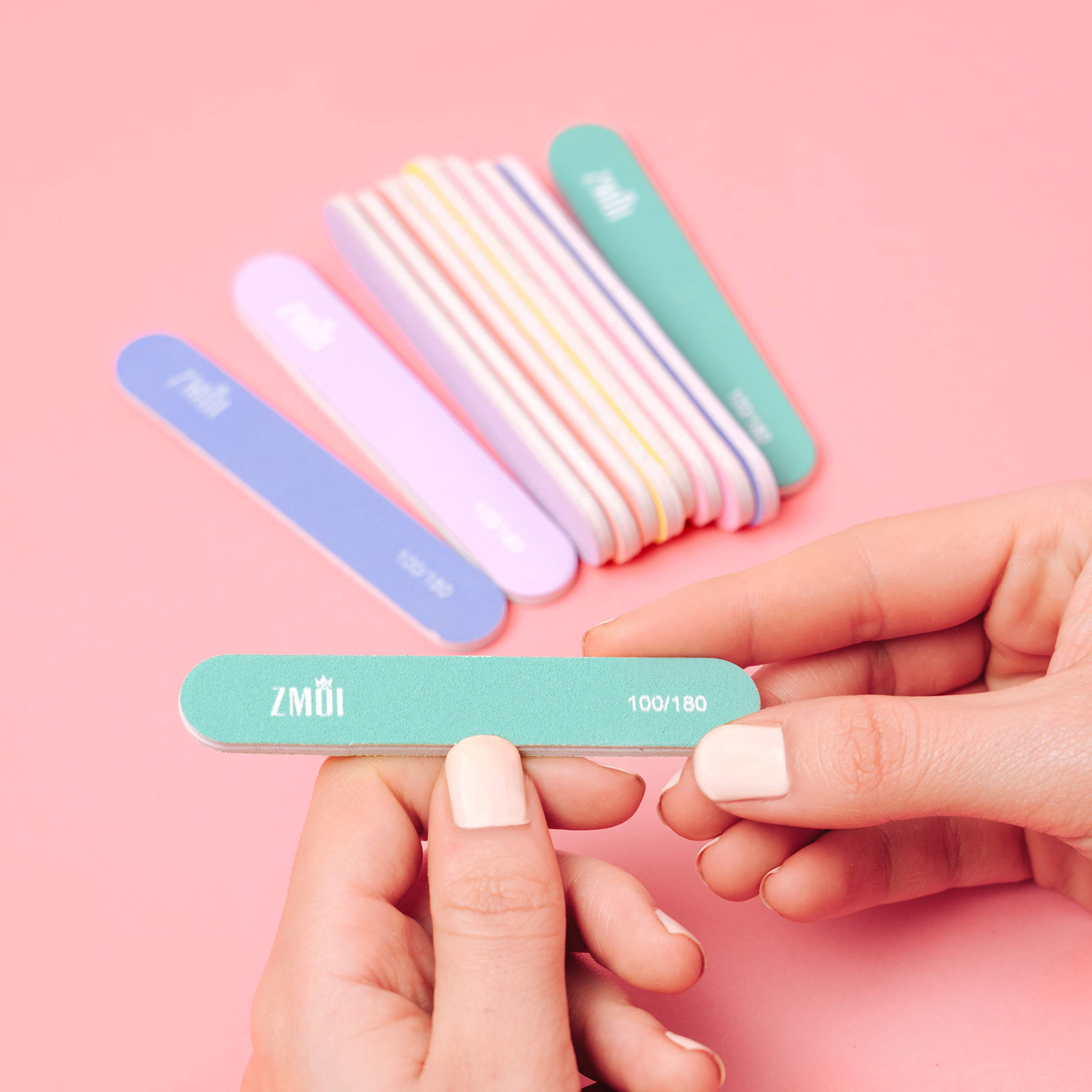 Professional Mini Nail File – 12 Stylish - Practical Fingernail File Pack for Natural and Acrylic Nails 100/180 Emery Boards (Macaroon Color)