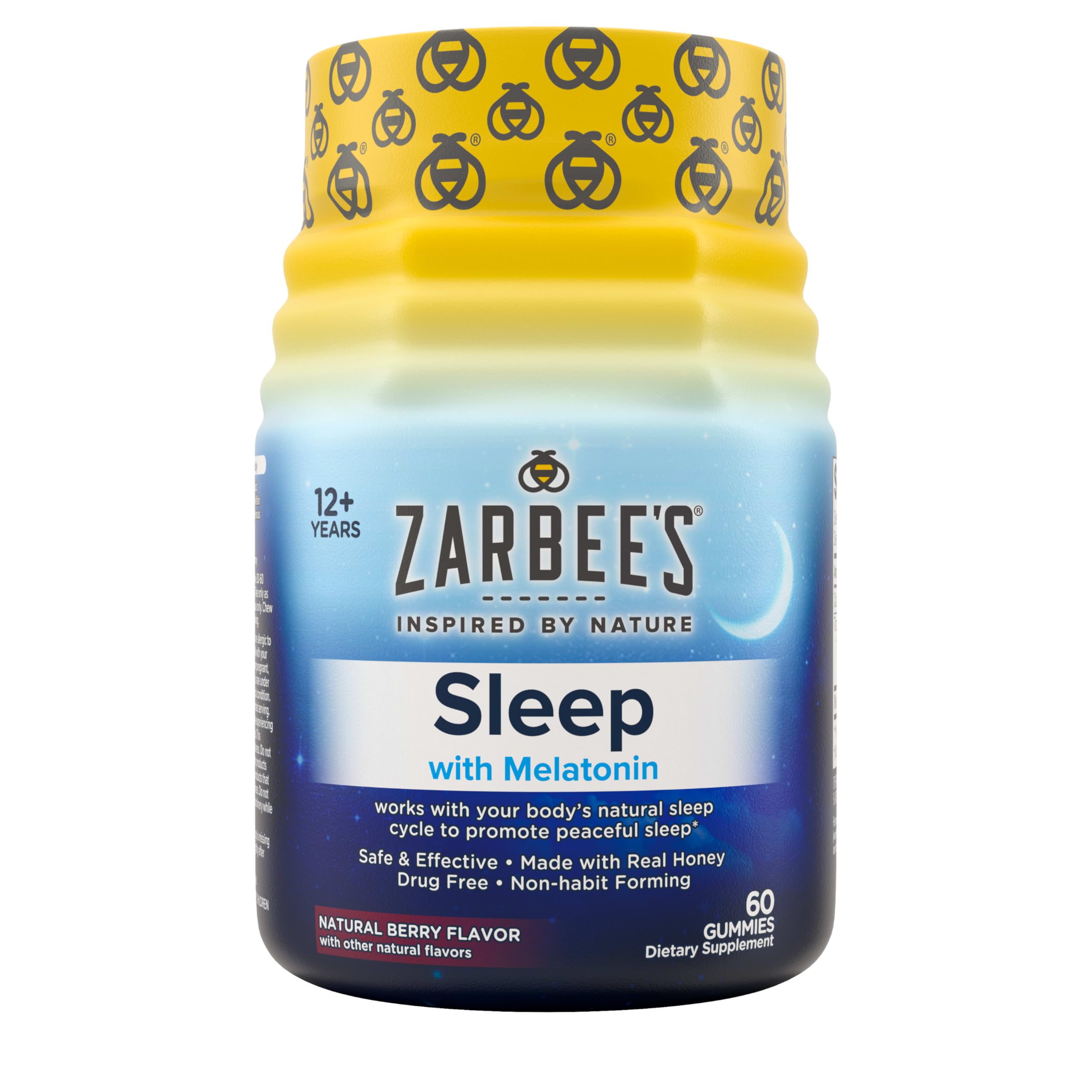 Zarbee's Melatonin Gummies 3mg Sleep Supplement to Promote Peaceful Sleep, Natural Mixed Fruit Flavor, Adults Gummy Age 12 Up, 60 Count