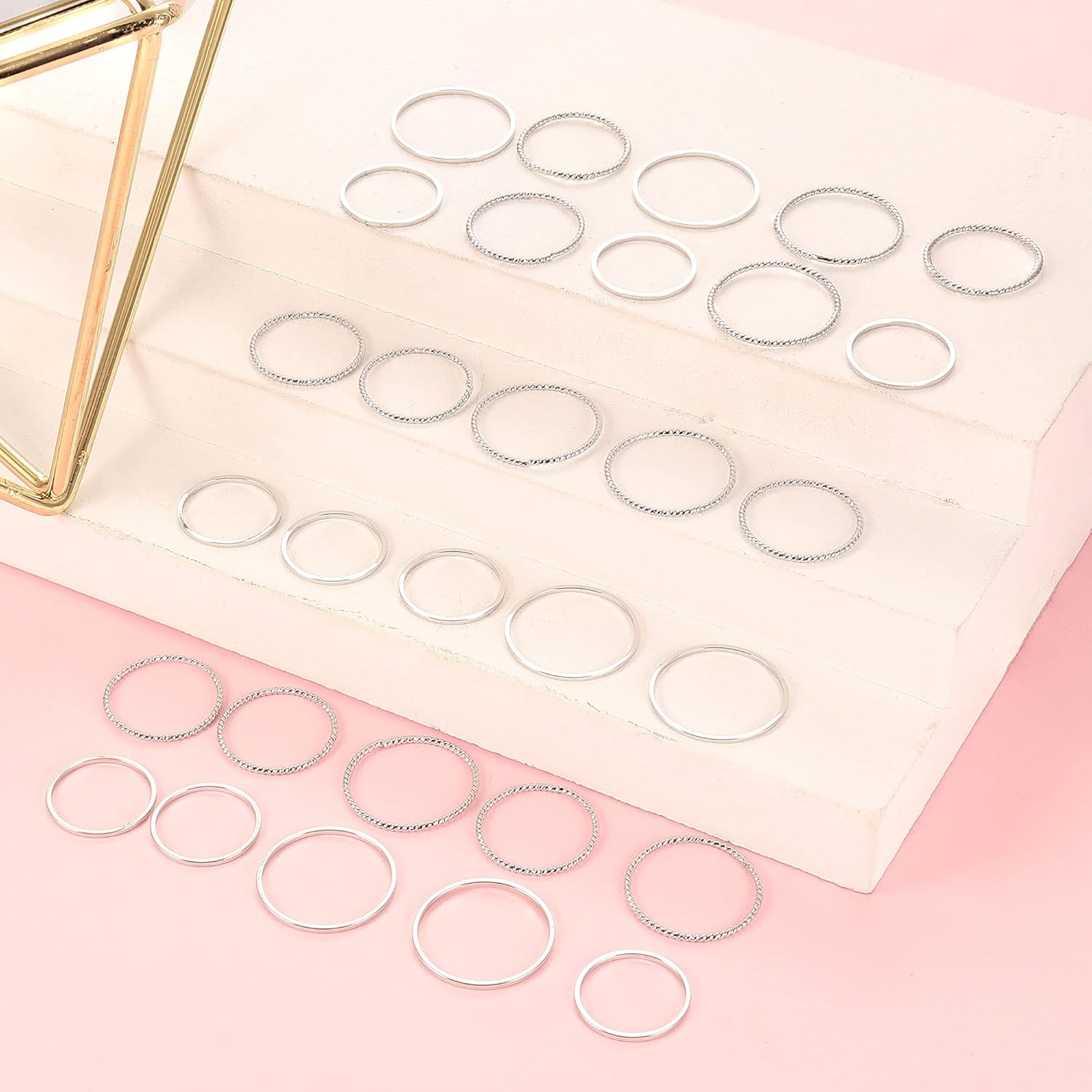 HAIAISO 30 Pcs Knuckle Stacking Rings for Women 14K Gold Plated Simple Dainty Thin Midi Finger Stacakble Rings Set(30pcs White Gold): Jewelry