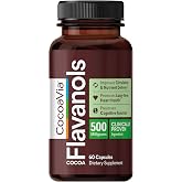 CocoaVia Cocoa Flavanols 500mg &ndash; Heart &amp; Brain Support Supplement, High Flavanol Cocoa, Blood Circulation &amp; Memory Booster, Nitric Oxide, Energy &amp; Oxygen Boost, Vegan, Gluten-Free, 60 Capsules