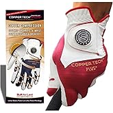 Copper Tech Plus Men's 1-Pack Right and Left Handed Golfers Golf Glove – Advanced Compression for Muscle Support, Joint Relief Gloves – White/Red