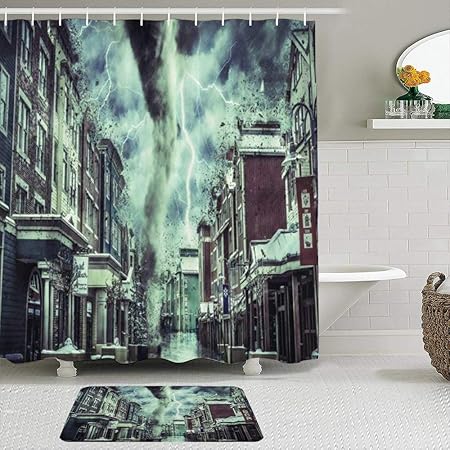 LISNIANY Duschvorhang Badezimmermatten Set，Graue Himmelswolke der