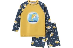 AMIYAN Toddler Boys Swim Sets Long Sleeve Rash Guard Swimwear Quick Dry Swimsuit Bathing Suit 4-12Y