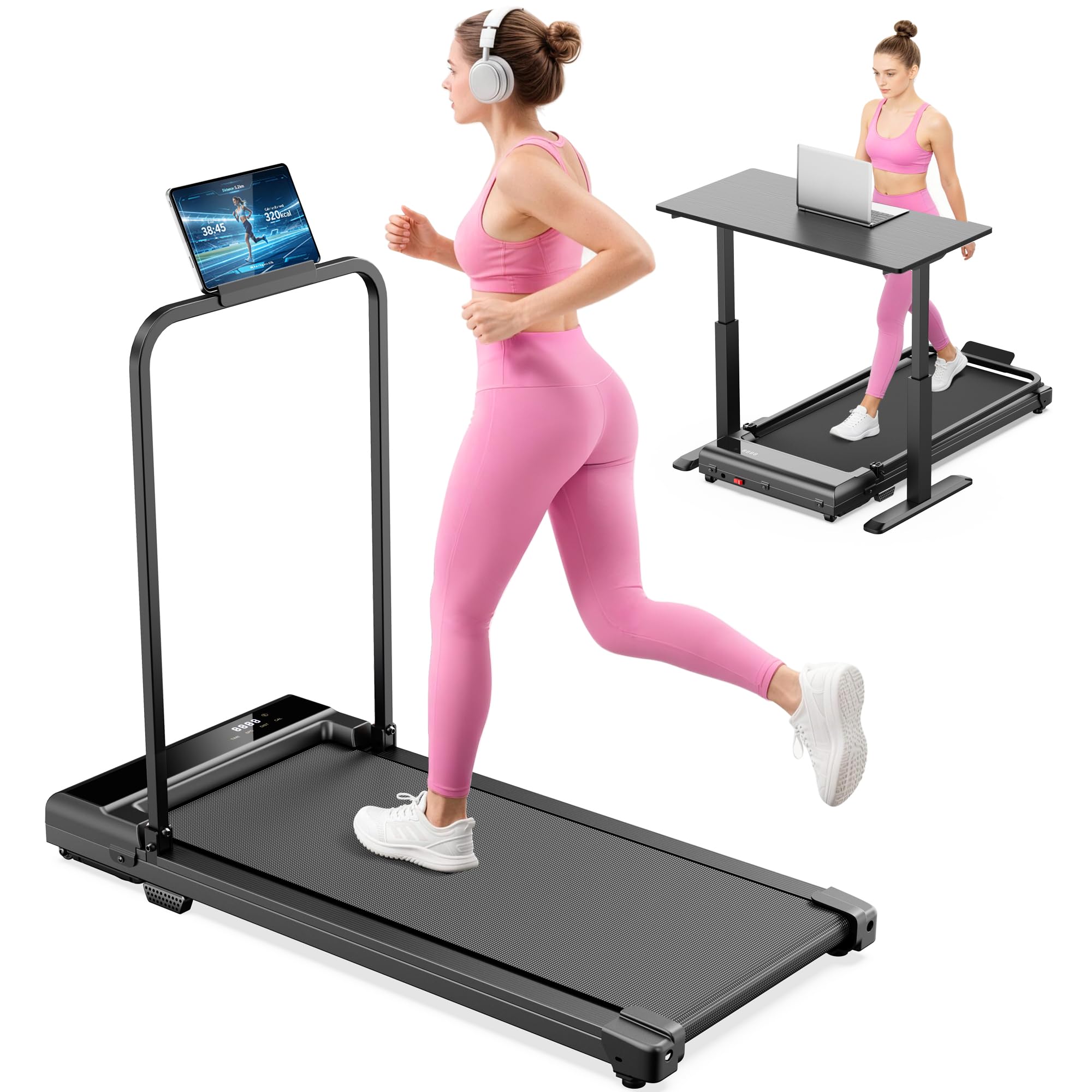 Walking Pad Treadmill, 3-in-1 Mode Foldable Electric Running Pad Machine with Handle Bar Portable Remote Control, 2.0 HP Quie