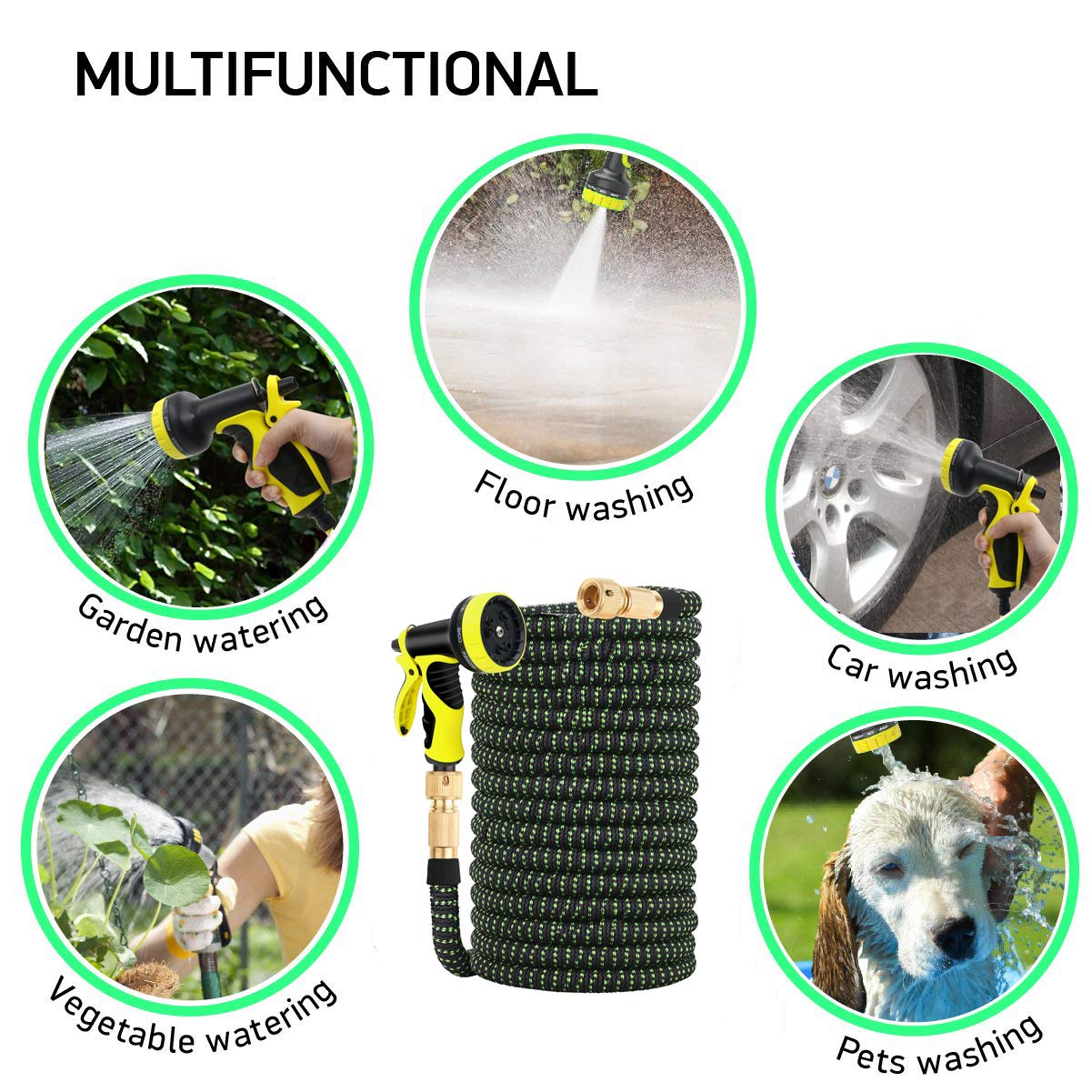 BKhome 100FT Expandable Garden Hose Pipe - 100FT/30m 2019 New Flexible Magic Expanding Water Hose Easy Storage Lightweight with 9 Function Spray Gun Nozzle Wall Holder