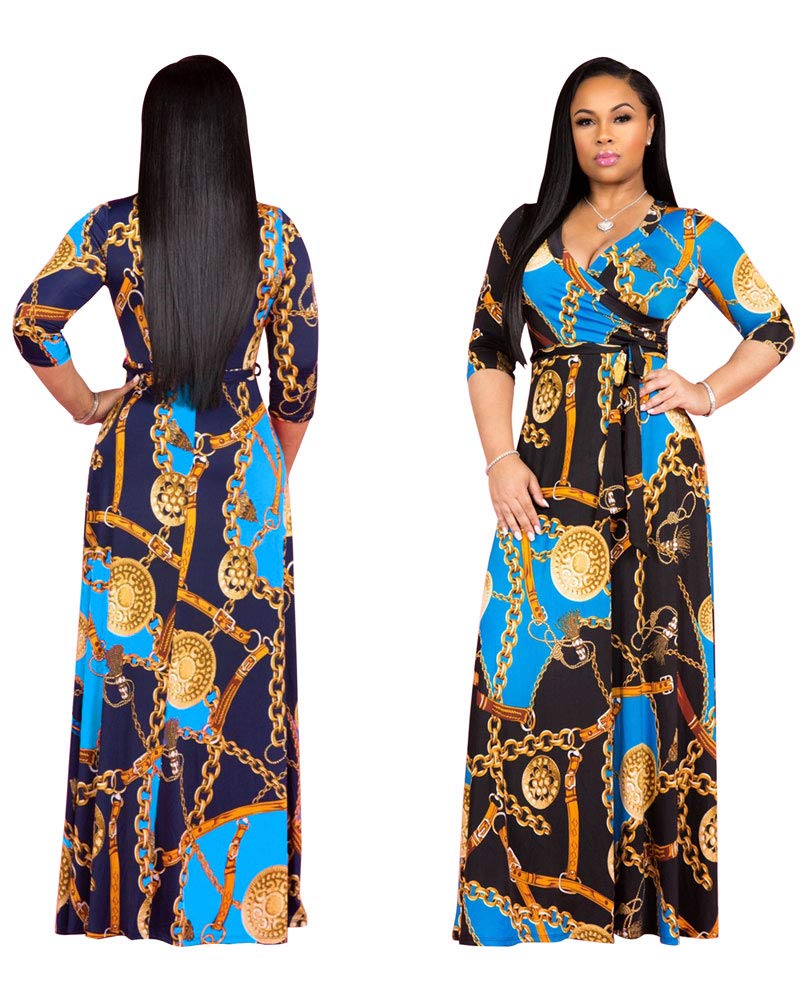 Sexy V Neck Stylish Floral Long Maxi Dresses Casual Loose Prom Party Dress Plus Size