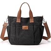 Women's Canvas Tote Bag Lightweight Work Handbag Travel Crossbody Purse with Water Bottle Pocket