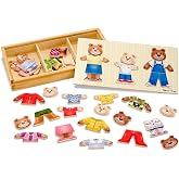 Melissa &amp; Doug Bear Family Dress-Up 45-Piece Wooden Puzzle Set | Bear Family Wooden Puzzle, 45 Mix &amp; Match Outfits, 3 Bears, Skill Building Matching Play, Preschool Toys for Kids, Ages 3+