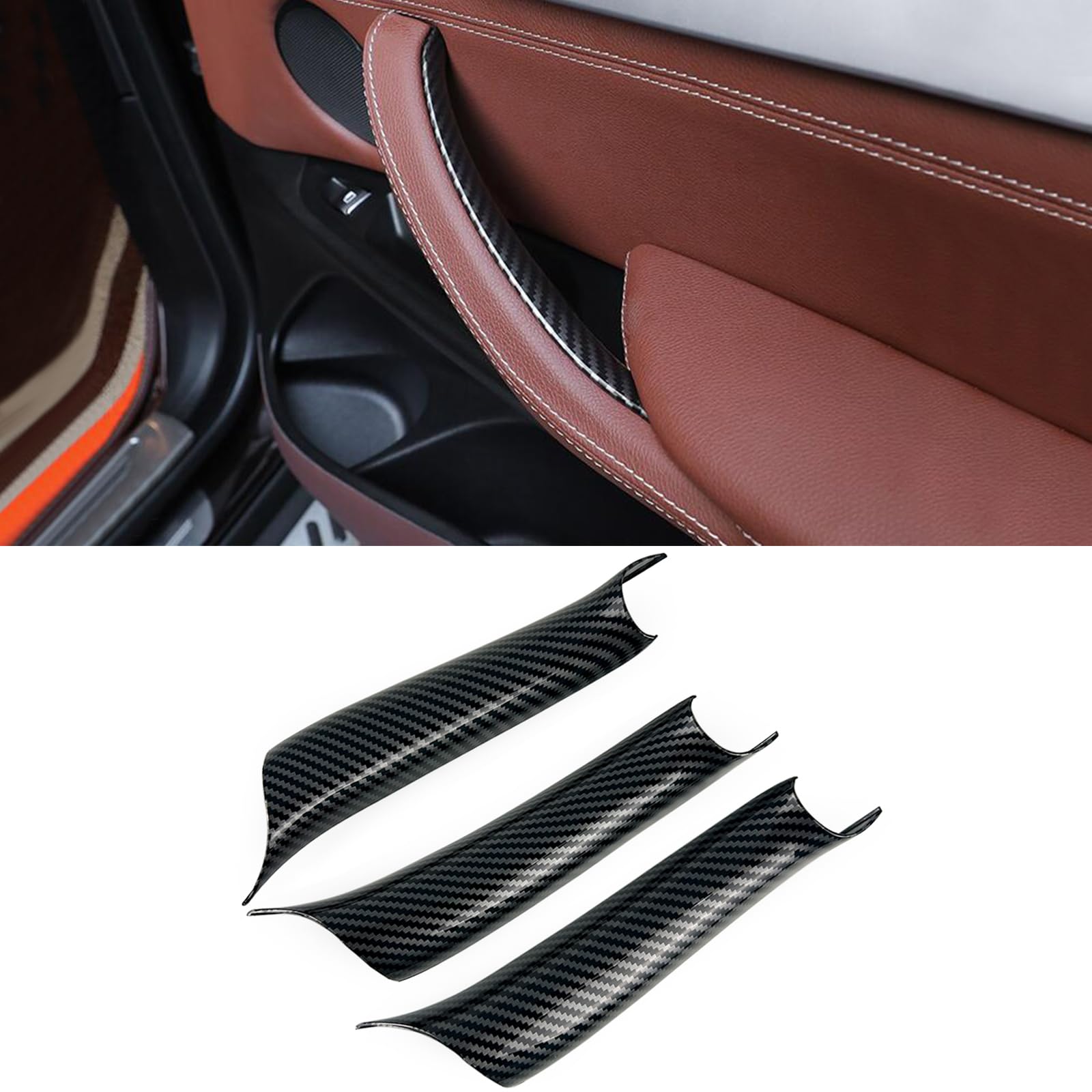 Photo 1 of CHUANGHUI 3PCS Car Door Handle Cover Fit for BMW X5 E70 F15 F85 2007-2018, X6 E71 F16 F86 2008-2019 Interior Door Pull Handles Protective Decorate Covers (F15 F16 Carbon Fiber Color)