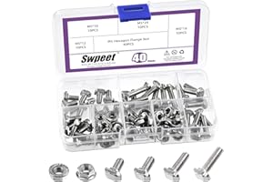 Swpeet 80Pcs 4 Sizes European Standard 20 Series M5 T Slot Bolt Assortment Kit, Drop-in Bolt, Nickel M5 Flange Nut, T Screw Stud