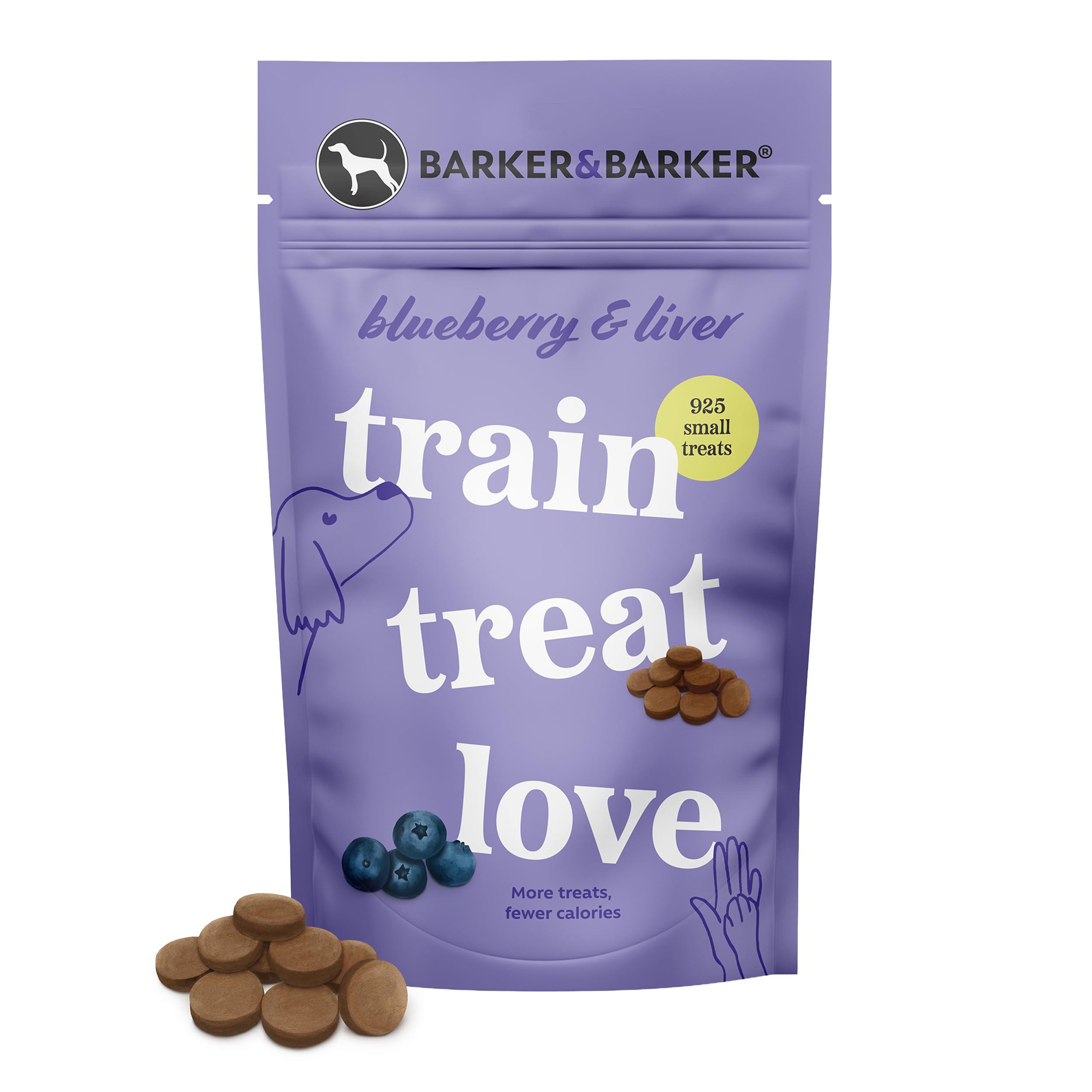 Barker and Barker Grain Free Dog Training Treats - 925 Small Blueberry & Liver Treats - Low Calorie, High in Protein, Vitamin C, B6, & E - 100% Human-Grade Ingredients for Puppies & Small Breed Dogs