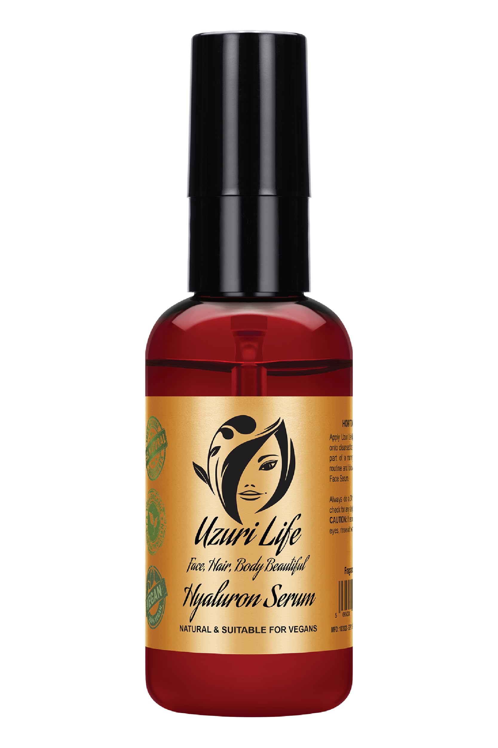 Uzuri Life 100% Pure Hyaluron Acid Serum for Face Reduce fine lines, wrinkles, and Anti-aging serum for Men & Women 50mL