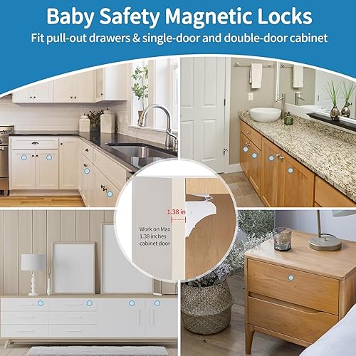 Magnetic Cabinet Locks Baby Proofing (16 Pack Keys), Aukfa