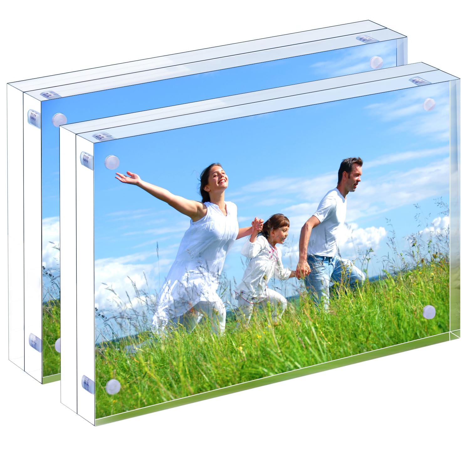 PITBVO Magnetic Acrylic Picture Photo Frame, 4x6 inches (2 Pack), Clear Glass Like, Double Sided Frameless Desktop Floating Display, Free Standing Acrylic Frames