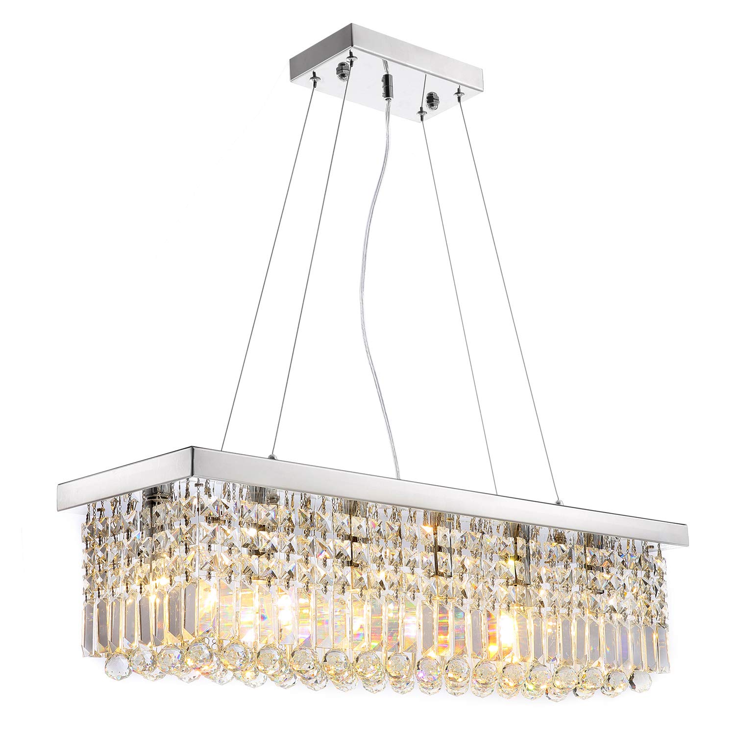 Siljoy L40" x W10" Rectangle Modern Crystal Chandelier Lighting Raindrop Pendant Light Dining Room Kitchen Island Hanging Lamp