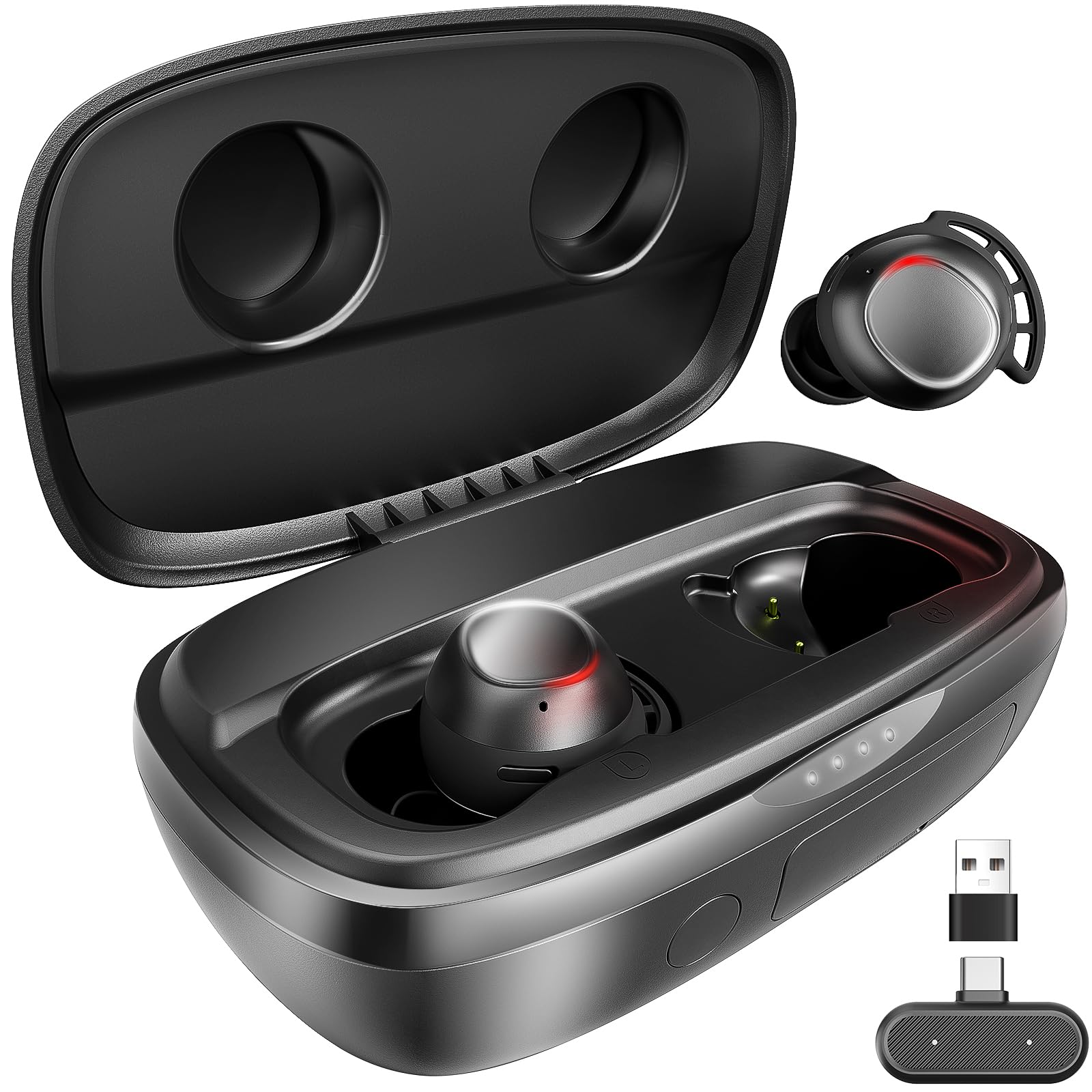 Photo 1 of IAMJOY Wireless Gaming Earbuds, 20ms Low Latency, Compatible with Meta Quest 3/2, PS5/4, Wireless Earbuds with 90 Play Time, 2.4Ghz Dongle & Bluetooth, Game Earbuds with Mic for Steam Deck, Switch, PC