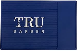 TRU BARBER MAT 14”X 9” (Blue) Flexible PVC Station Mat, Professional Mat, Salon and Barbershop work Station pads, Beauty salon tools hairstylist, Counter mat for clippers, Anti slip