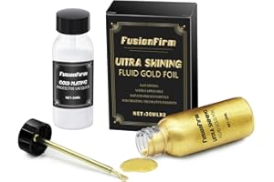 FUSIONFIRM Liquid Gold Leaf Paint Kit - Alcohol-Based Quick Dry Ultra Shiny Metallic Gilding Paint for Crafts, Resin Art, DIY Decor | High Gloss Finish with Varnish | 2 x 30ml Bottles