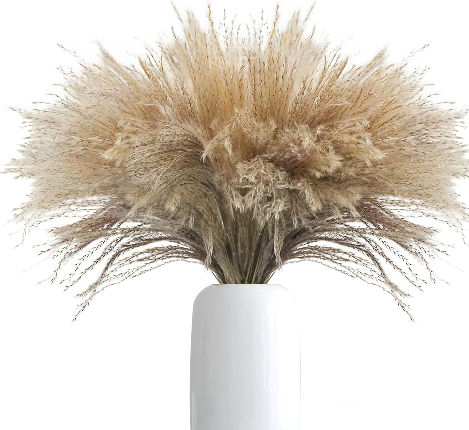 Dried & Preserved Flora - Uieke 100Pcs Natural Dried Pampas Grass Plume 17inch Tall Dried Flowers Large Faux Reed Artificial Plants for Wedding Flower Arrangements Farmhouse Wreath Door Centerpiece Home Décor Brown