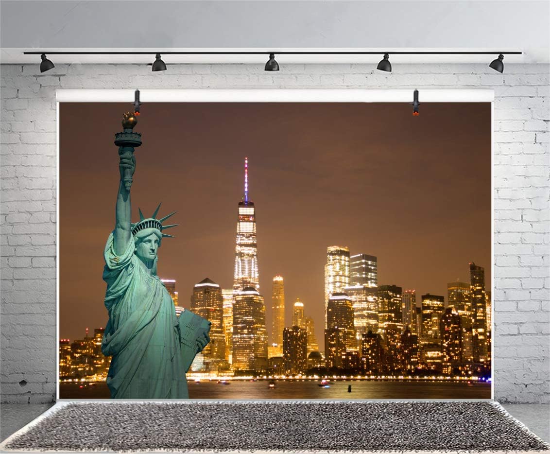 Amazon Aofoto 5x3フィート 自由の女神 写真背景 ニューヨークシティスカイライン 美しい湖 都会の夜景 写真背景 休暇 ホリデー 旅行 スタジオ 小道具 ビデオ ドレープ バックペーパー 背景布 通販
