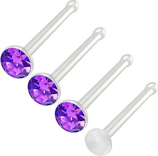 Bling Piercing 4pc 20g 0.8mm Nose Studs Bone Straight Bar