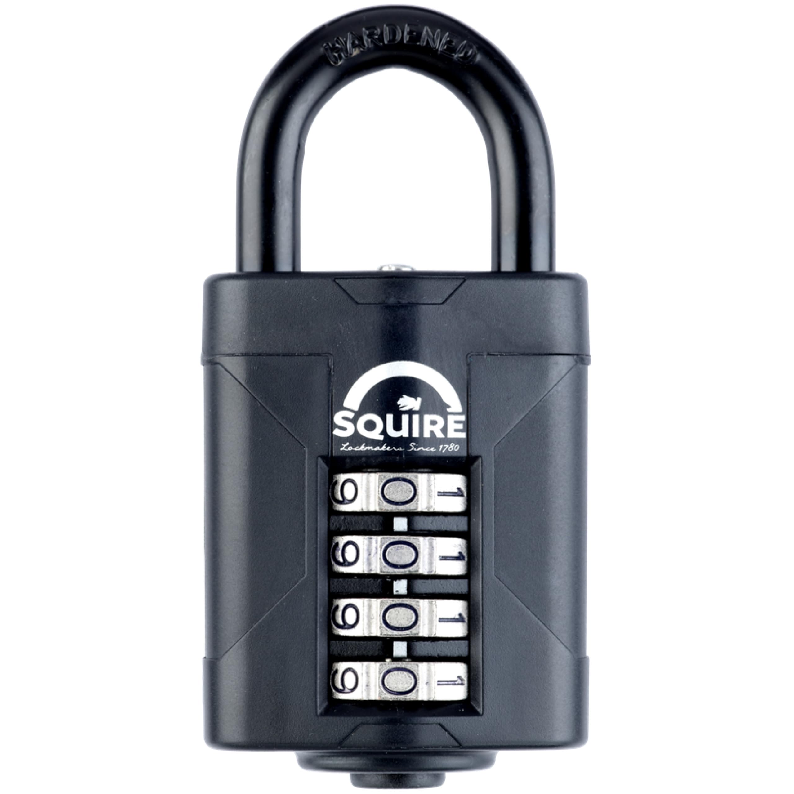 Squire Heavy Duty Padlock (CP50BLACK) - Toughest Steel Shackle - 4 Wheel 50mm Wide Combination Padlock (Black) - Alloy Steel for Corrosion Resistance - Weatherproof Lock for Home, School & Garage