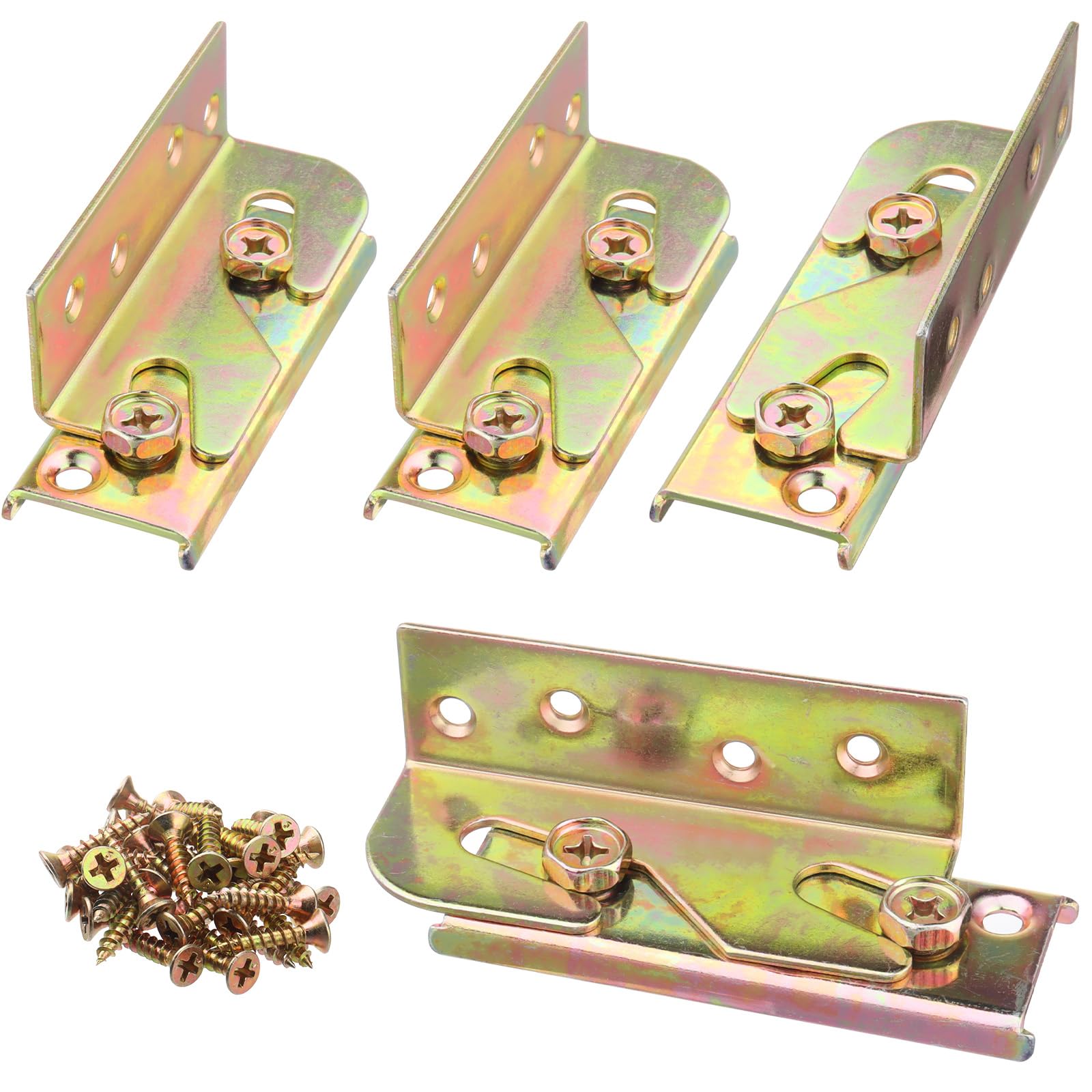 Photo 1 of WENHUALI 4 Sets Bed Rail Brackets, Bed Frame Hardware Non-Mortise Bed Rail Fittings with Screws, Wooden Bed Rail Fittings for Headboards, Footboards