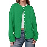 Saodimallsu Womens Button Up Cardigan Sweaters Long Sleeve Crew Neck Fall Soft Lightweight Knit Loose Sweater Tops