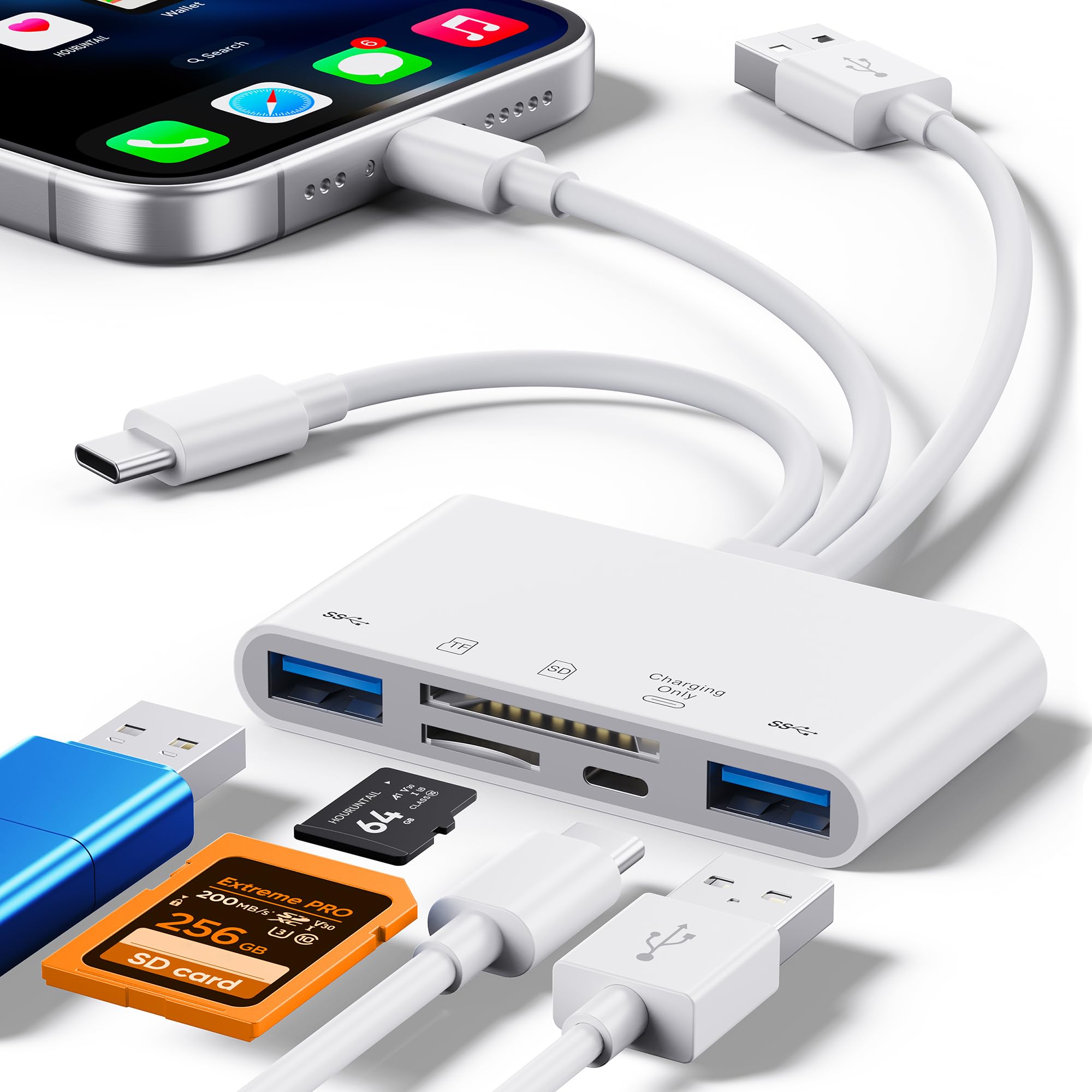 5-in-1 SD Kartenleser für Phone, Speicherkartenleser&USB OTG Adapter, USB C und USB A Geräte mit Micro SD & SD Karten Slots, Unterstützt SD/Micro SD/SDHC/SDXC/MMC