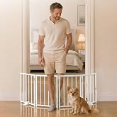 BFNN Small Dog Gate Indoor, Up to 48" W Freestanding Pet/Puppy Fence | Flexible Space Control | Chewproof Steel Frame | 16.5" Step-Over Gate | Foldable | Drill-Free Setup | For Stairs &amp; Doorways