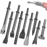 Air Hammer Bits Set, Pneumatic Air Hammer Chisel Bits, Metalworking Chisels | 9Pcs Air Hammer Attachments, Air Hammer Punch Chipping Bits Set for Tile Concrete Stone Demolition Rust Removal Chisels Tools