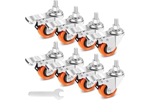W B D WEIBIDA Stem Caster Wheels 2 Inch with Dual Locking, 8 Pack, Heavy Duty Threaded Stem Casters UNC 3/8"-16x1, No Noise Swivel Casters, Set of 4 Caster Wheels for Cart, Furniture