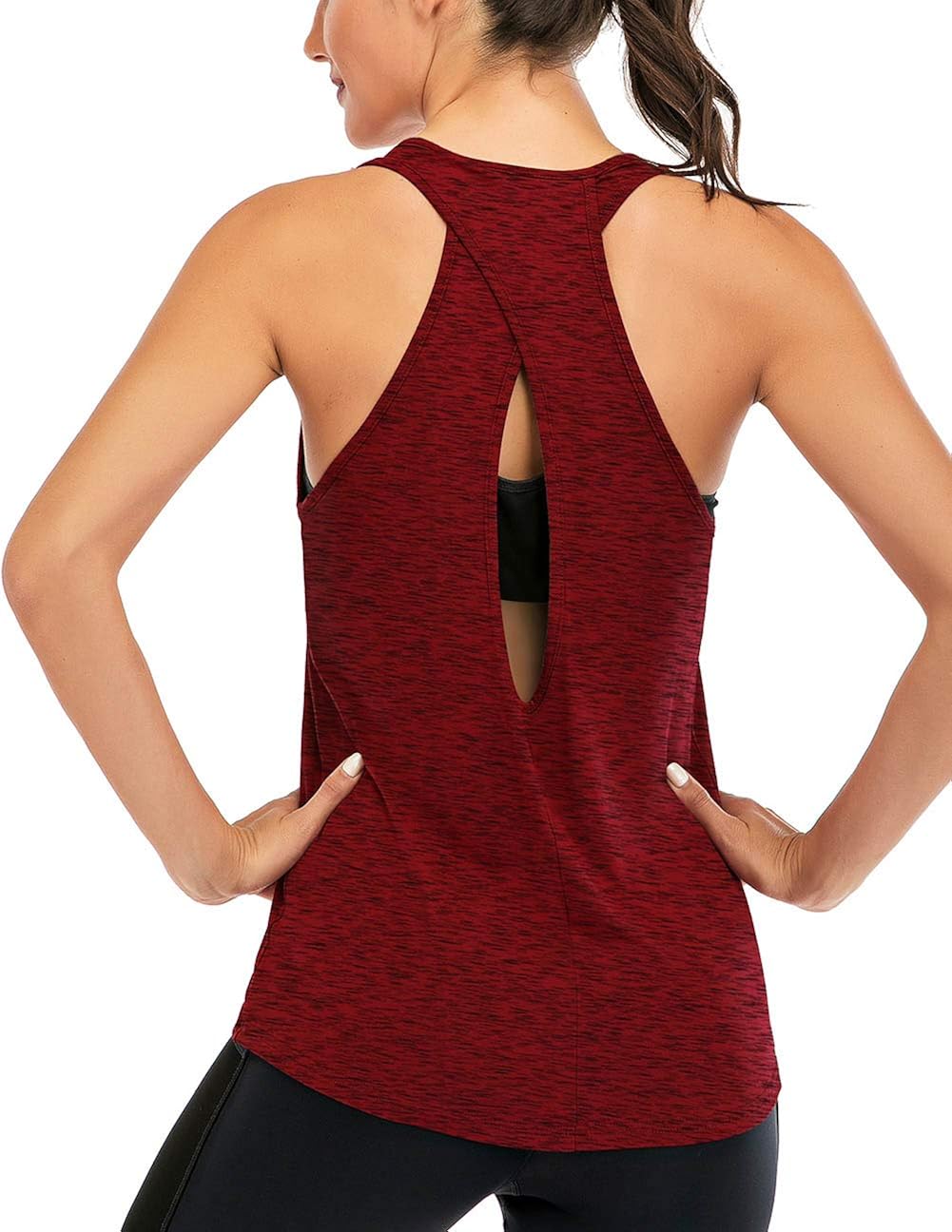 Fihapyli Women's Cross Back Yoga Shirt Backless Workout Tops for Womens Racerback Tank Tops Open Back Running Muscle Tanks: Clothing