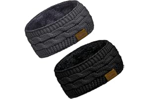 Loritta 2 Pack Headbands for Women Winter Warm Cable Knit Ear Warmer Thick Head Wrap Fuzzy Fleece Lined Gifts