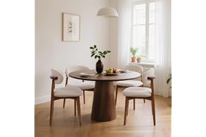 Farmhouse Dining Chairs Set of 4, Mid Century Modern Fabric Upholstered Kitchen Chairs, Wooden Dining Room Chair with Curved Back for Kitchen Dining Room Restaurant Cafe, Light Camel (Only Chairs)