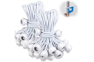 KINZOMOR 100 PCS Bungee Balls 6 Inch,White Tarp Bungee with Balls Heavy Duty Canopy Tarp Tie Down for Camping,Shelter,Cargo,Tent Poles-UV Resistant