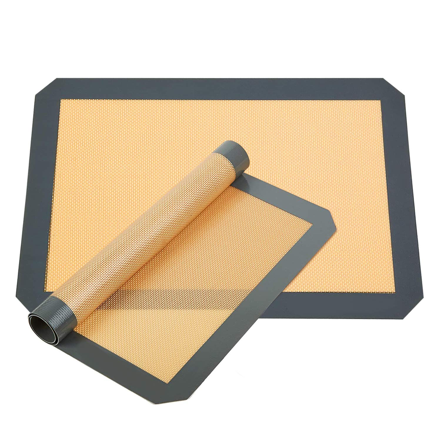 Silicone Set of 2 Non-Slip Washable Reusable Baking Tray, Heat-Resistant Cooking Bakeware Mat, BPA Free (Gray), Silica Gel, Grey