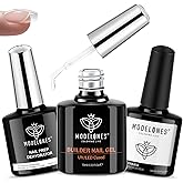 modelones Nail Dehydrator and Primer & Builder Nail Gel, 3Pcs Prep Dehydrate & Bond Primer Clear Gel Builder Polish Base Coat for Strengthener Apex Building, LED Lamp Cured 10ml Home DIY Salon