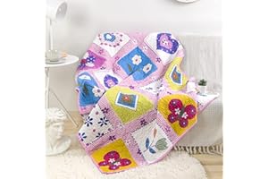 ABREEZE Cotton Quilt Butterfly and Heart Bedspread Toddlers and Baby Quilt Nursery Bed Blankets Throw Blanket for Girl's Bed Choice 43" X 51"