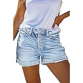 HUUSA Women's Ripped Denim Shorts High Waist Distressed Jean Shorts Casual Rolled Hem Frayed Short Jeans with Pockets