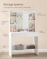 VASAGLE KAILYN Dressing Table with LED Lights White 2 Drawers Vanity Desk view 3