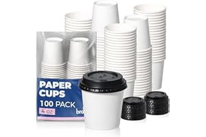 Fit Meal Prep 100 Pack 4 oz Disposable Coffee Cups with Lids, Premium To Go Paper Cups, Leak Proof Hot Coffee Cups with Lids 