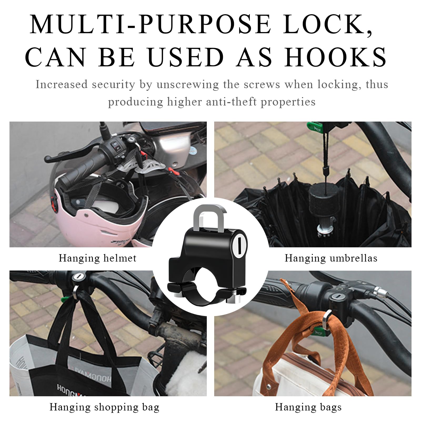 Motorcycle Helmet Lock Anti-Theft, Metal Helmet Safety Lock with 2 Keys, Tamper-Proof Helmet Security Lock Fit for Motorbike Scooter Street Bike, Motorcycle Accessories (Black)