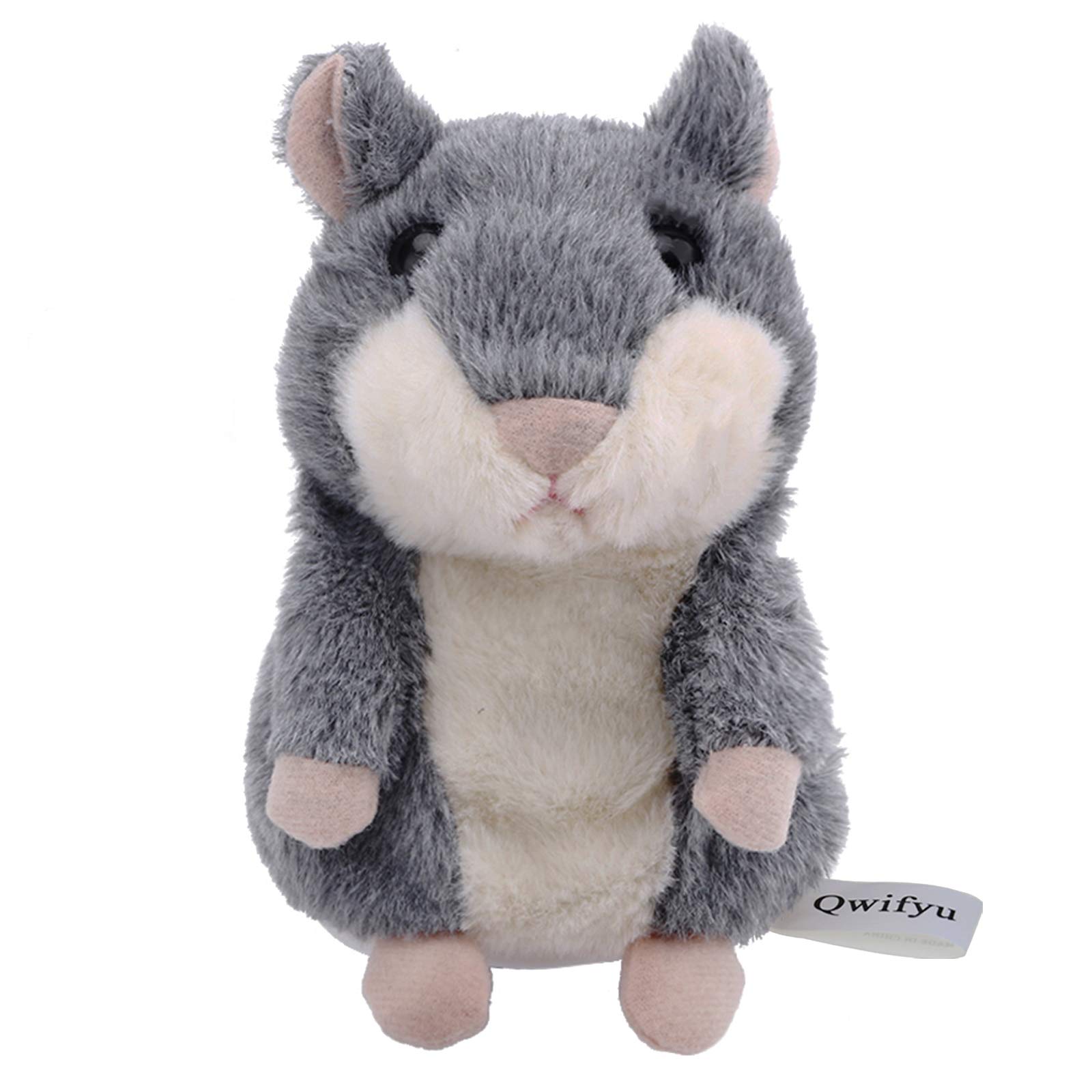 Qwifyu Talking Hamster, Interactive Stuffed Plush Animal Talking Toy Cute Sound Effects with Repeats Your Said Voice, Best Buddy for Kids Gift Age 3+ (Gray)