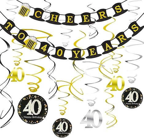 Amazon Co Jp 40歳の誕生日パーティーデコレーションキット 40歳まで応援する帽子バナー 輝くお祝い 40歳のお祝い 40周年記念の装飾に最適 おもちゃ