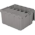 Akro-Mils 39175 Industrial Plastic Storage Tote with Hinged Attached Lid, (21.5-Inch L by 15-Inch W by 17-Inch H), Gray, (4-Pack)