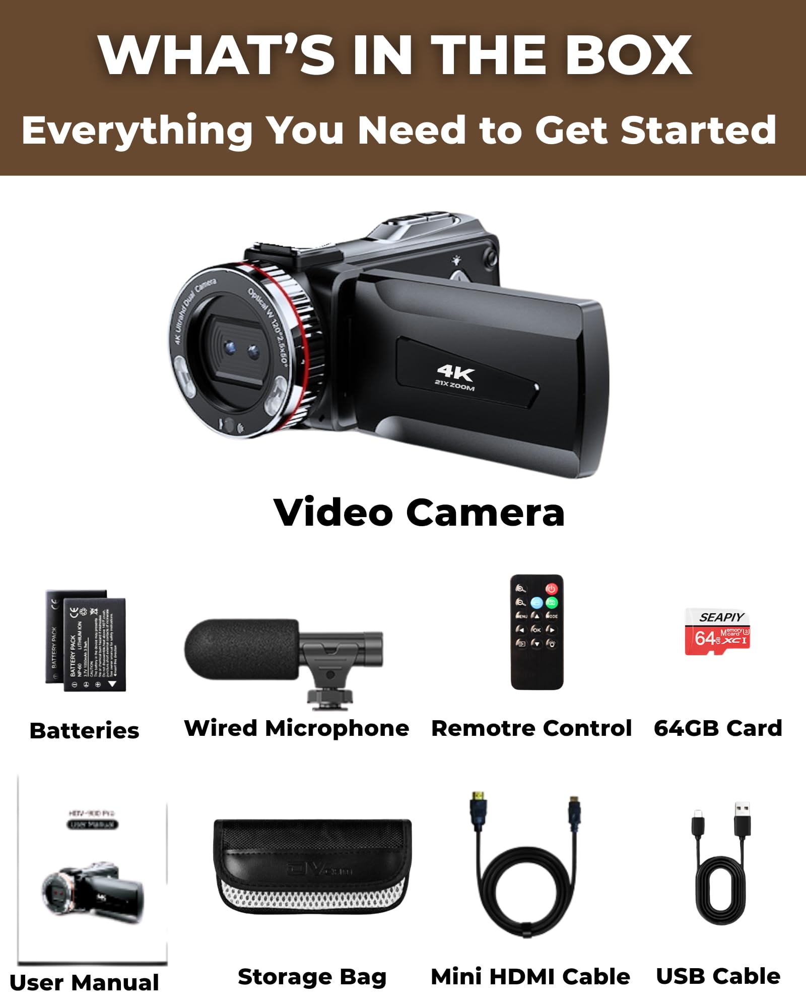 ZIMOCE 4K 60FPS Video Camera Camcorder with HDMI Cable, 48MP Vlogging Camera for YouTube, Dual Lens Camera Recorder, 21X Zoom Rotatable Screen Video Recorder with Mic, 2 Batteries &64GB Card (Small)